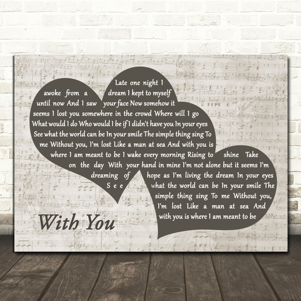 Ronan Keating With You Black & White Two Hearts Song Lyric Print