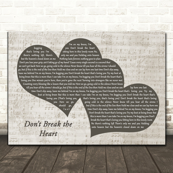 Tom Grennan Dont Break the Heart Black & White Two Hearts Song Lyric Print