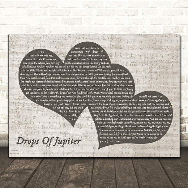 Train Drops Of Jupiter Black & White Two Hearts Song Lyric Print