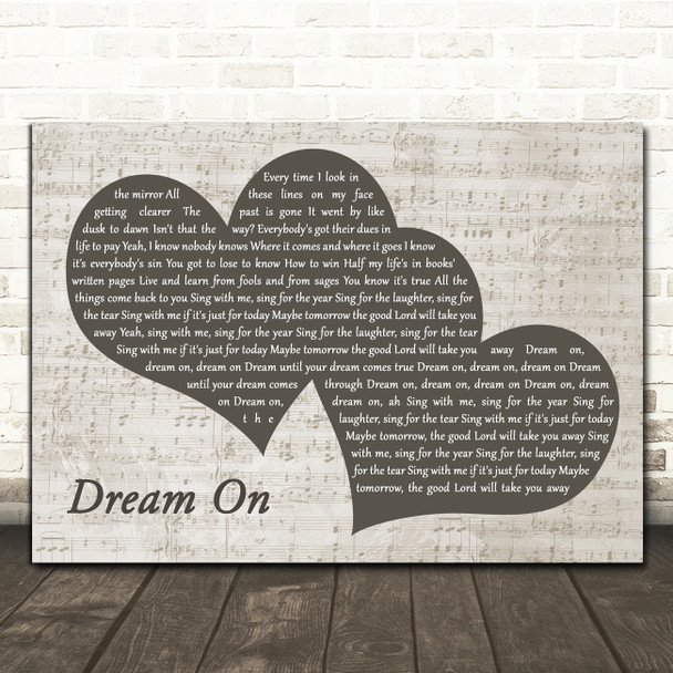 Aerosmith Dream On Black & White Two Hearts Song Lyric Print