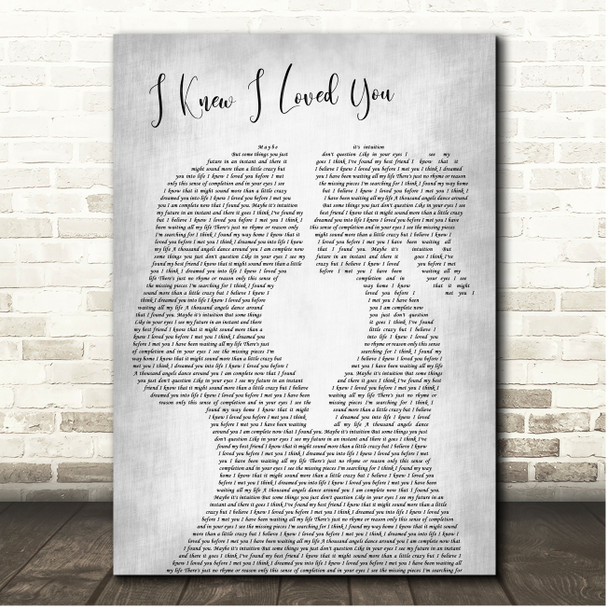 Savage Garden I Knew I Loved You Grey Lesbian Plain Couple Song Lyric Print