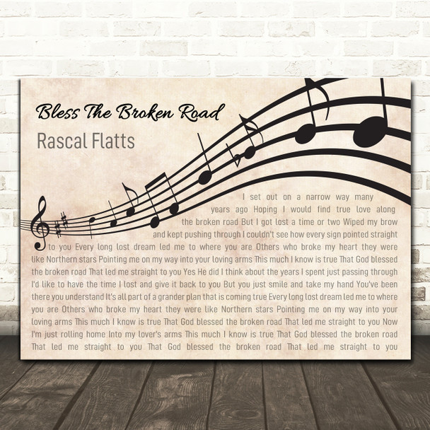 Rascal flats Bless The Broken Road Landscape Wavy Music Notes Song Lyric Print