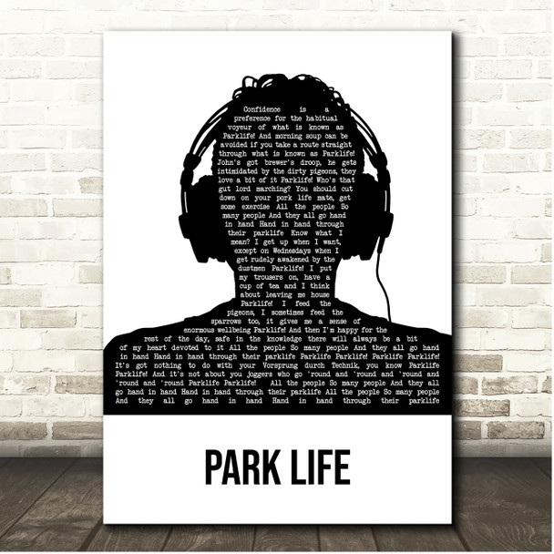 Blur Parklife Black & White Man Headphones Song Lyric Print