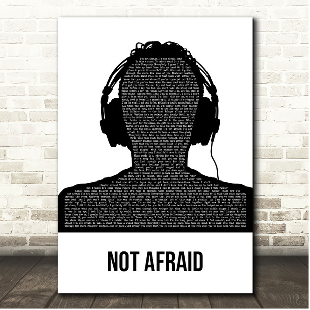 Eminem Not Afraid Black & White Man Headphones Song Lyric Print