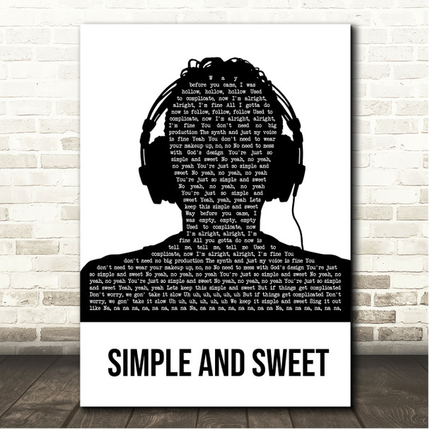 Jon Bellion Simple and Sweet Black & White Man Headphones Song Lyric Print