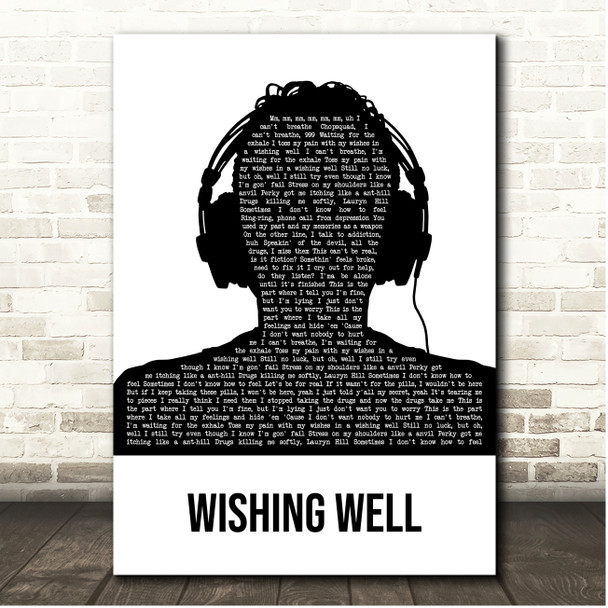 Juice Wrld Wishing Well Black & White Man Headphones Song Lyric Print