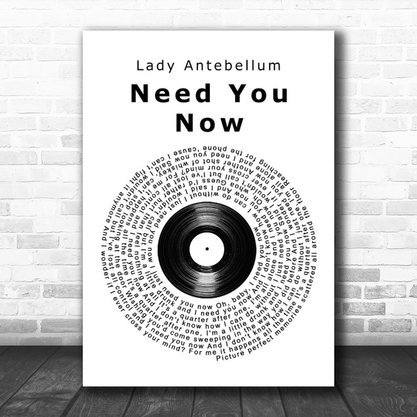 Lady Antebellum Need You Now Vinyl Record Song Lyric Music Wall Art Print