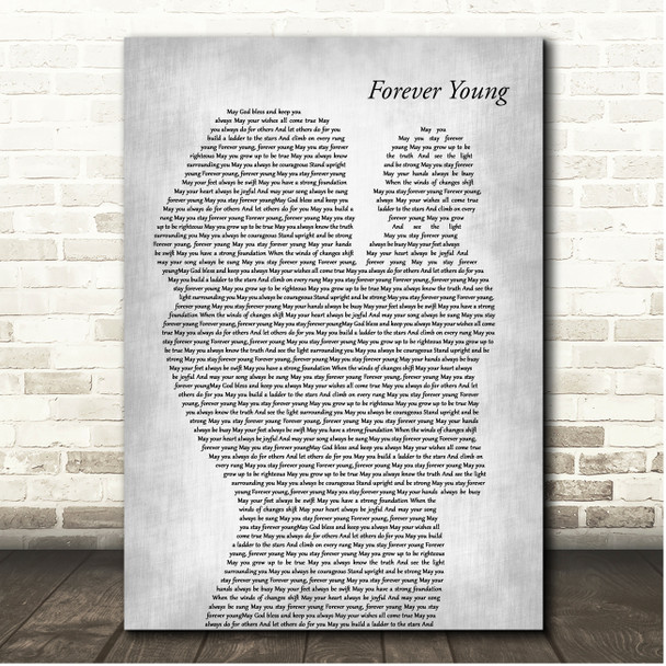 Bob Dylan Forever Young Mother & Baby Grey Song Lyric Print