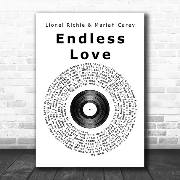 Lionel Richie & Mariah Carey Endless Love Vinyl Record Song Lyric Music Wall Art Print