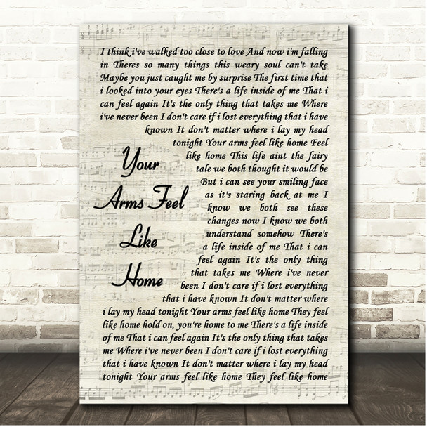 3 Doors Down Your Arms Feel Like Home Vintage Script Song Lyric Print