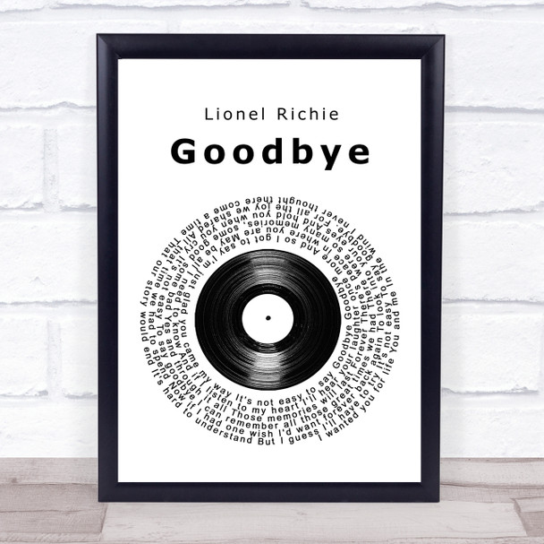 Lionel Richie Goodbye Vinyl Record Song Lyric Music Wall Art Print