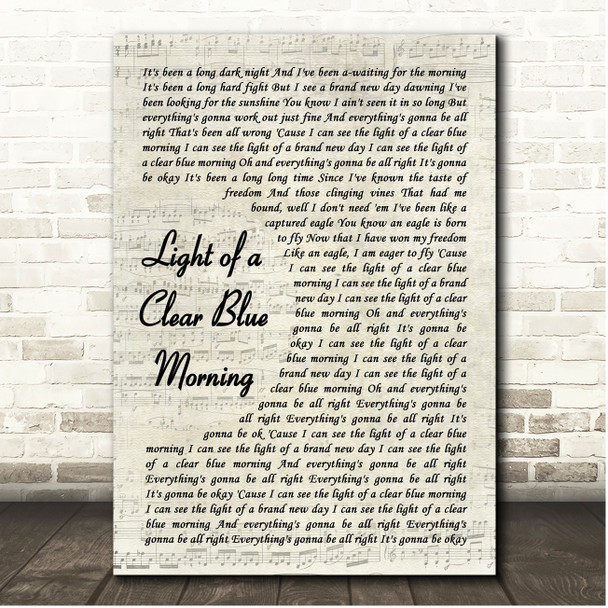 Dolly Parton Light of a Clear Blue Morning Vintage Script Song Lyric Print