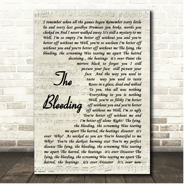Five Finger Death Punch The Bleeding Vintage Script Song Lyric Print