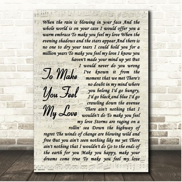 Garth Brooks To Make You Feel My Love Vintage Script Song Lyric Print