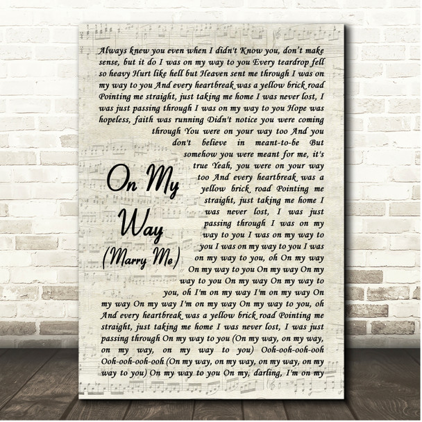 Jennifer Lopez On My Way (Marry Me) Vintage Script Song Lyric Print