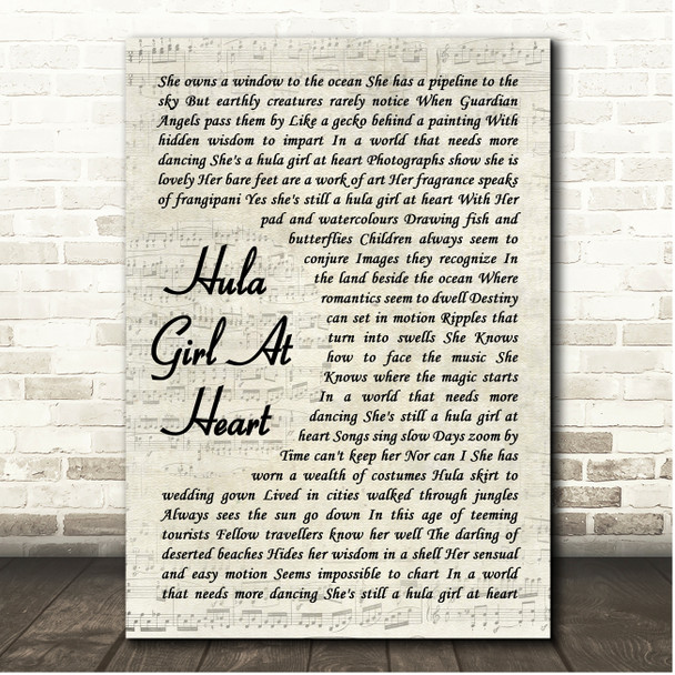 Jimmy Buffett Hula Girl At Heart Vintage Script Song Lyric Print