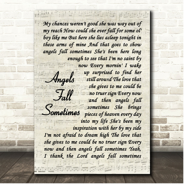 Josh Turner Angels Fall Sometimes Vintage Script Song Lyric Print