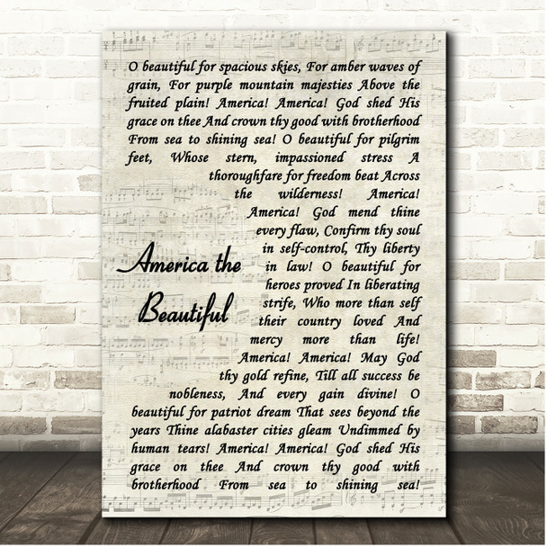 Katharine Lee Bates America the Beautiful Vintage Script Song Lyric Print