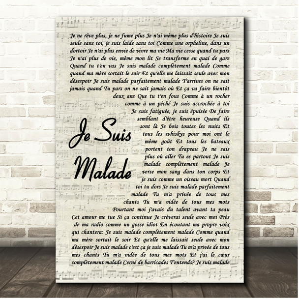 Lara Fabian Je suis malade Vintage Script Song Lyric Print