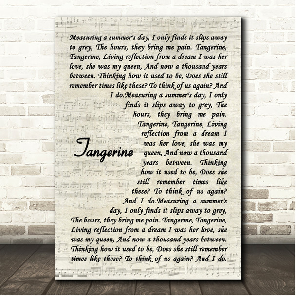 Led Zeppelin Tangerine Vintage Script Song Lyric Print