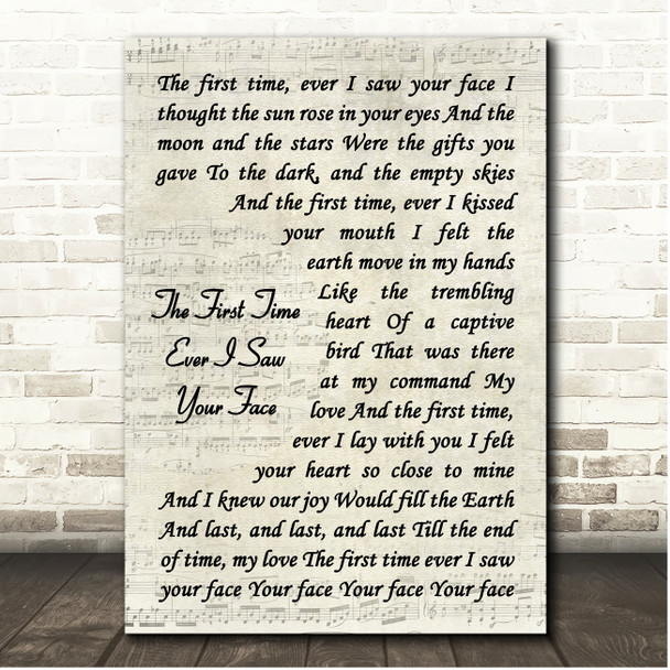 Leona Lewis The First Time Ever I Saw Your Face Vintage Script Song Lyric Print