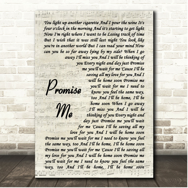 Beverley Craven Promise Me Vintage Script Song Lyric Print