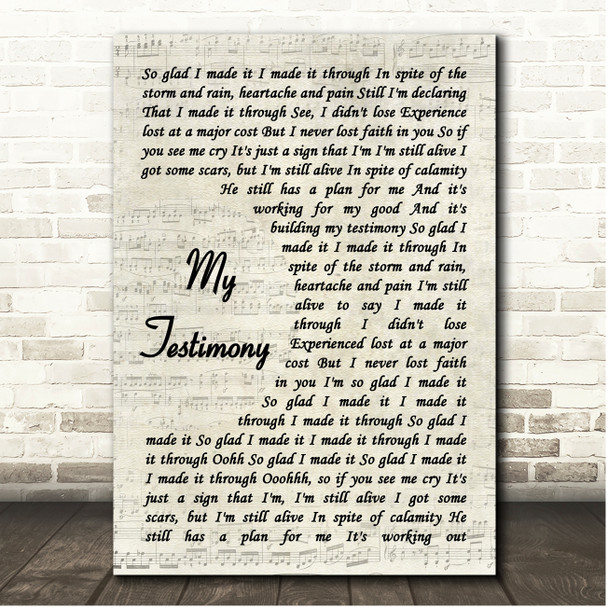 Marvin Sapp My Testimony Vintage Script Song Lyric Print