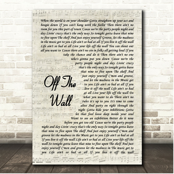 Michael Jackson Off The Wall Vintage Script Song Lyric Print