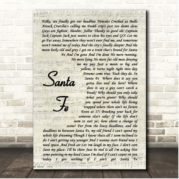 Newsies Original Broadway Cast Santa Fe Vintage Script Song Lyric Print