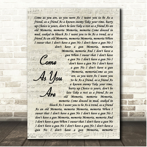 Nirvana Come As You Are Vintage Script Song Lyric Print