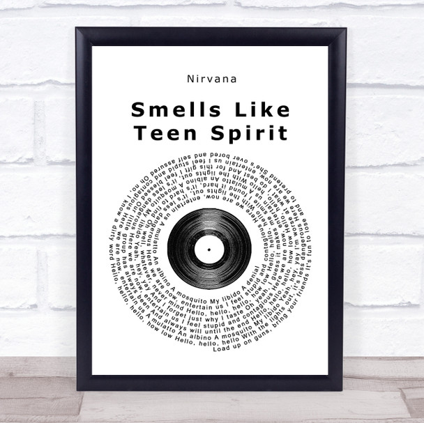 Nirvana Smells Like Teen Spirit Vinyl Record Song Lyric Music Wall Art Print