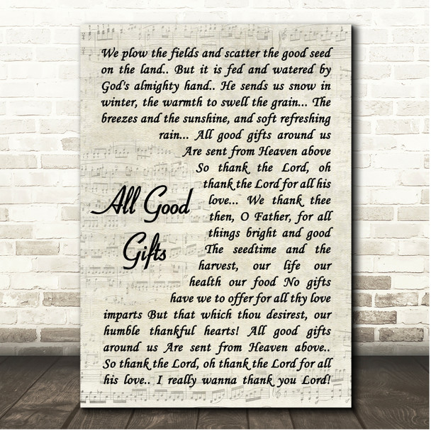 Stephen Schwartz All Good Gifts Vintage Script Song Lyric Print