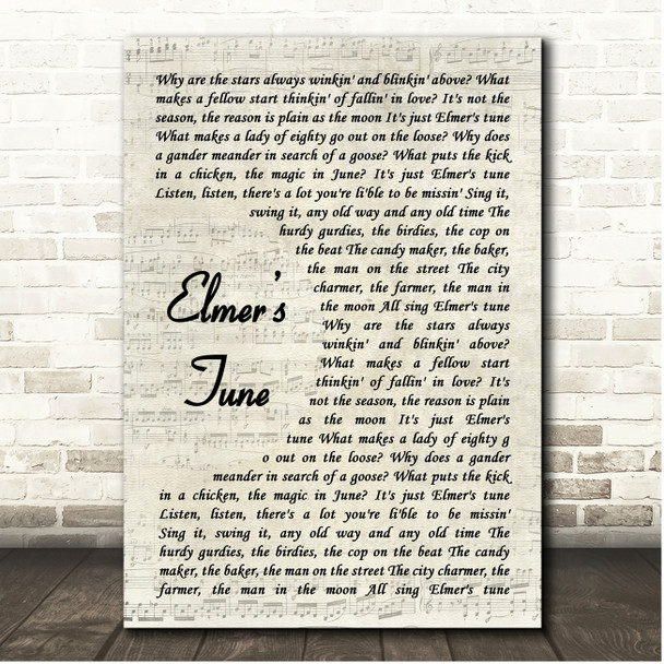 The Din and Tonics Elmers Tune Vintage Script Song Lyric Print