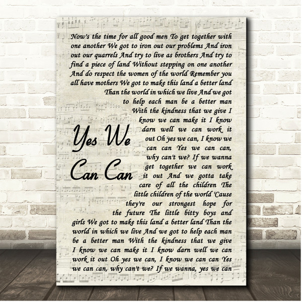 The Pointer Sisters Yes We Can Can Vintage Script Song Lyric Print