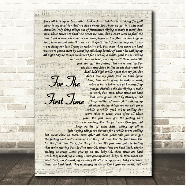 The Script For The First Time Vintage Script Song Lyric Print