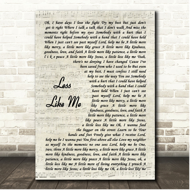 Zach Williams Less Like Me Vintage Script Song Lyric Print