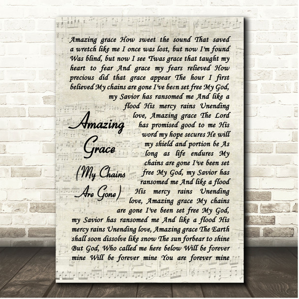 Chris Tomlin Amazing Grace (My Chains Are Gone) Vintage Script Song Lyric Print