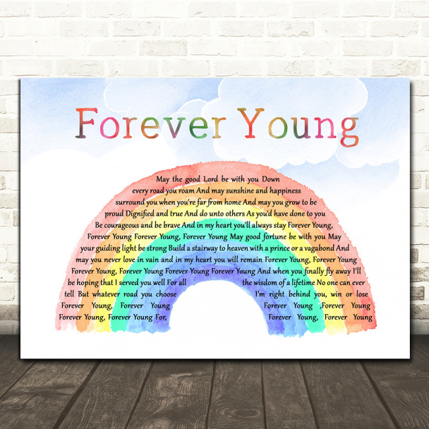 Rod Stewart Forever Young Watercolour Rainbow & Clouds Song Lyric Print
