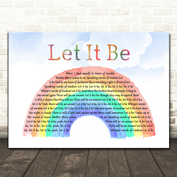 The Beatles Let It Be Watercolour Rainbow & Clouds Song Lyric Print