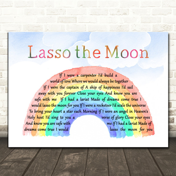 Art Garfunkel Lasso the Moon Watercolour Rainbow & Clouds Song Lyric Print