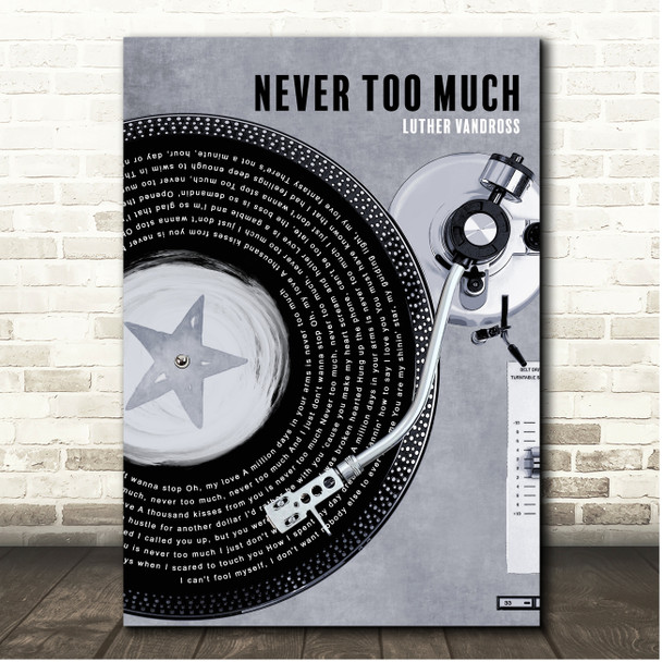 Luther Vandross Never Too Much Rustic Grey Blue Vinyl Record Song Lyric Print