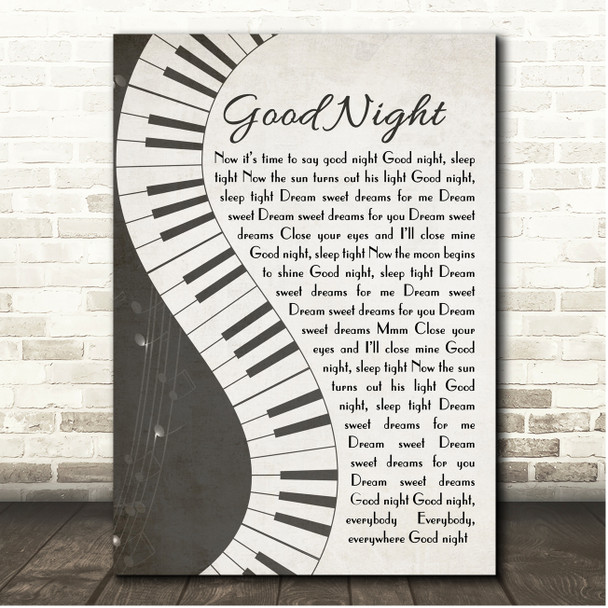 The Beatles Good Night Rustic Grey Piano Script Song Lyric Print