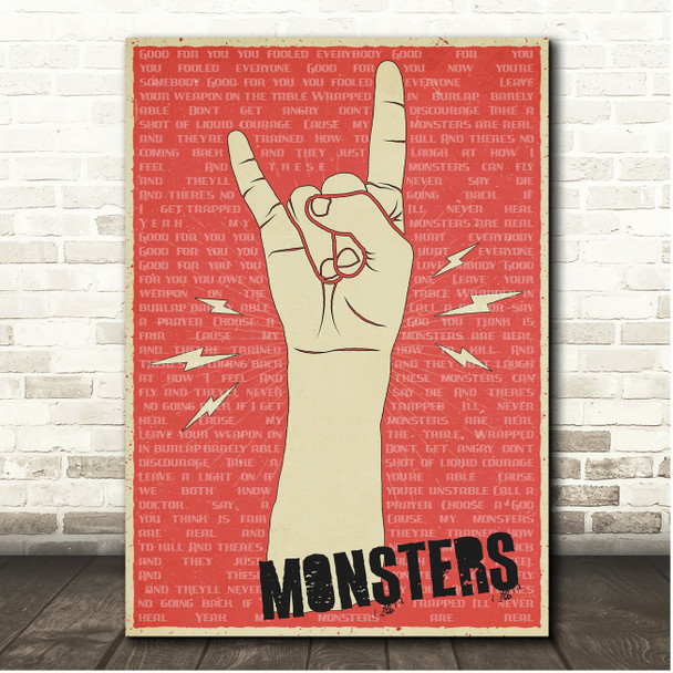 Shinedown MONSTERS Red Grunge Rock Fist Hand Song Lyric Print