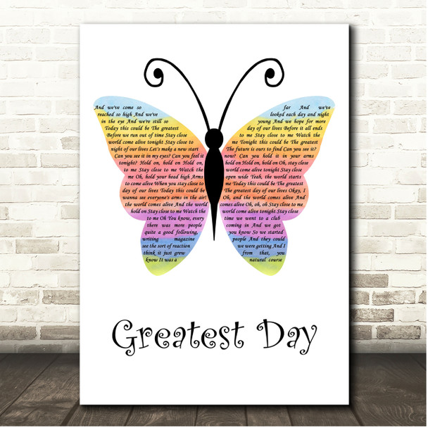 Take That Greatest Day Rainbow Butterfly Song Lyric Print