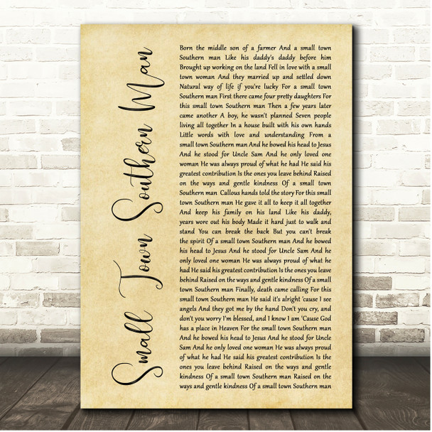 Alan Jackson Small Town Southern Man Rustic Script Song Lyric Print