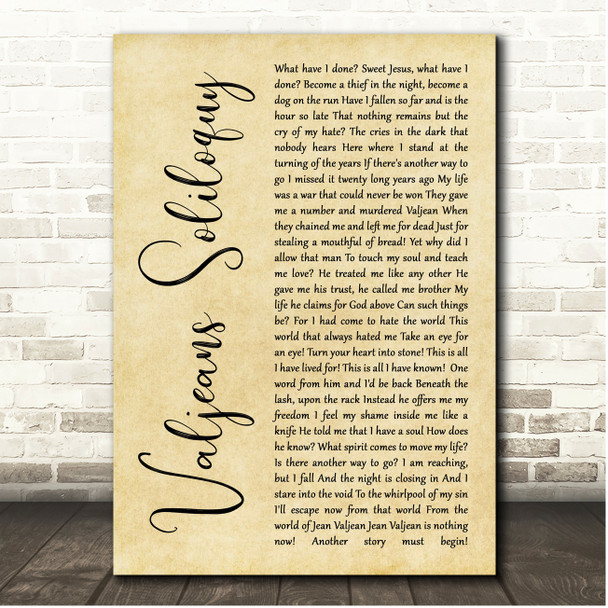 Claude-Michel Schönberg What Have I Done (Valjeans Soliloquy) Rustic Script Song Lyric Print