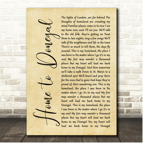 Daniel O'Donnell Home to Donegal Rustic Script Song Lyric Print