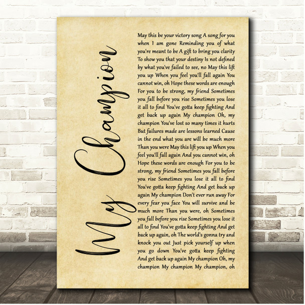 Alter Bridge My Champion Rustic Script Song Lyric Print