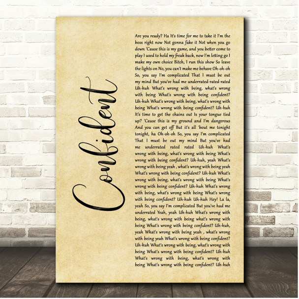 Demi Lovato Confident Rustic Script Song Lyric Print