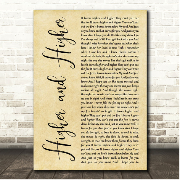 Dirty Heads Higher and Higher Rustic Script Song Lyric Print